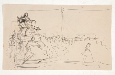 Undersøgelse til retssag mod dronning Katherine. Våbenskjold på ryggen. af Edwin Austin Abbey