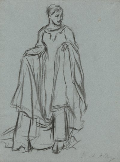 Studie for draperet kvinde, figurstudie til The Quest of the Holy Grail (serie på 15 malerier til Boston Public Library, afsluttet i 1901) af Edwin Austin Abbey