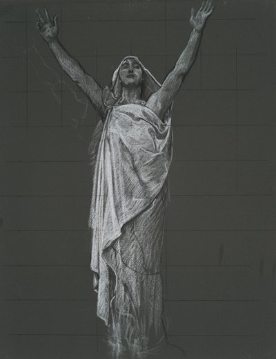 Undersøgelse for figur af Religion rondel i rotunden i statshovedbygningen i Harrisburg, Pennsylvania, 1902-1911 af Edwin Austin Abbey
