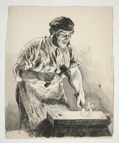 Studie af en smed, der hamrer jern - uidentificeret illustration af Edwin Austin Abbey