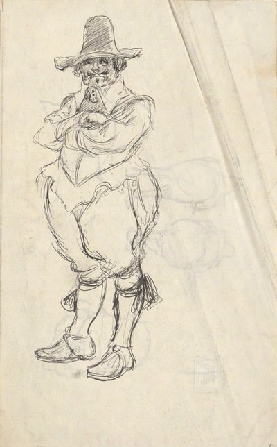 Studie af en mand i XVII. Hollandsk kostume - uidentificeret. Undersøgelser på bagsiden af Edwin Austin Abbey