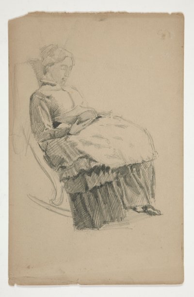 Studie af en ældre kvinde i gyngestol, læsning af Edwin Austin Abbey