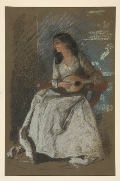 Studie af kvinde, der spiller mandolin af Edwin Austin Abbey