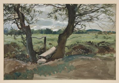 Undersøgelse af to træer og en mark af Edwin Austin Abbey
