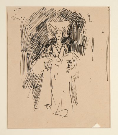 Studie af kvinde i middelalderdragt til af Edwin Austin Abbey
