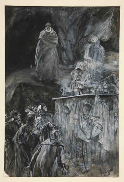 Banketten, illustration til akt III, Scene iii, Stormen af Edwin Austin Abbey