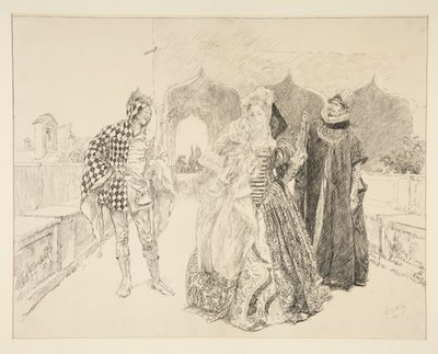 Klovnen og Malvolio, illustration til 1. akt, Scene v, Twelfth Night af Edwin Austin Abbey