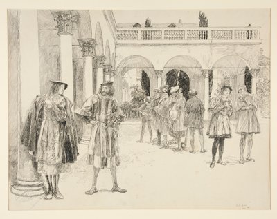 The Court of the Palace, fra akt IV, Scene ii, Two Gentlemen of Verona af Edwin Austin Abbey
