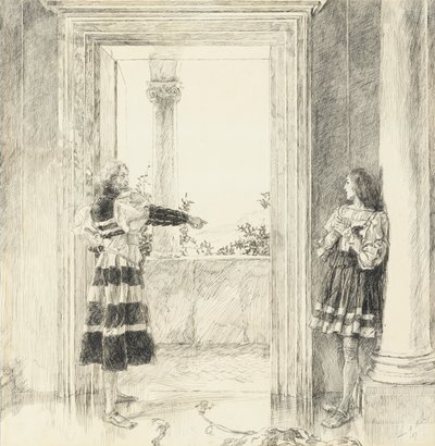 The Duke Expels Valentine, fra akt III, Scene i, Two Gentlemen of Verona af Edwin Austin Abbey