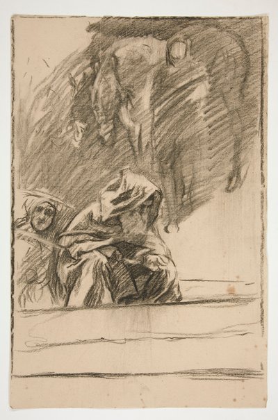 Tre figurer og heste: studere for af Edwin Austin Abbey