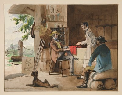 Tre mænd i en tørvarebutik - landhandel, Dolbyville af Edwin Austin Abbey