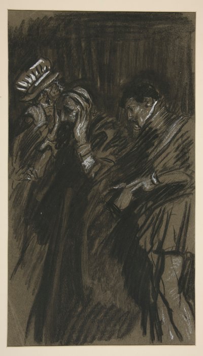 Tre mænd, studerer til Taming of the Shrew (?) af Edwin Austin Abbey