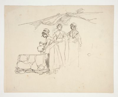 Tre kvinder ved en brønd - uidentificeret illustration af Edwin Austin Abbey