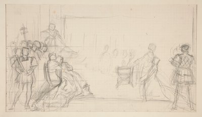 Retssag mod dronning Catharine, studie af Edwin Austin Abbey