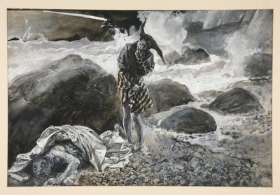 Trinculo og Caliban, illustration til anden akt, Scene II, Stormen af Edwin Austin Abbey