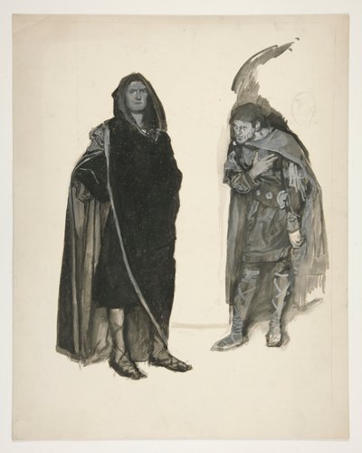 To kappeklædte mænd, skitse til et uidentificeret Shakespeare-skuespil af Edwin Austin Abbey