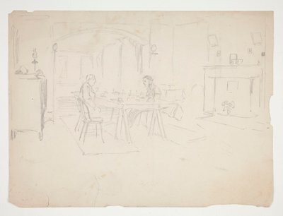 To mænd ved bordet i et interiør af Edwin Austin Abbey