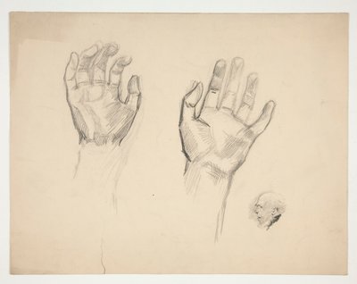 To skitser: skitse af to hænder; skitse af en gammel mand i profil af Edwin Austin Abbey