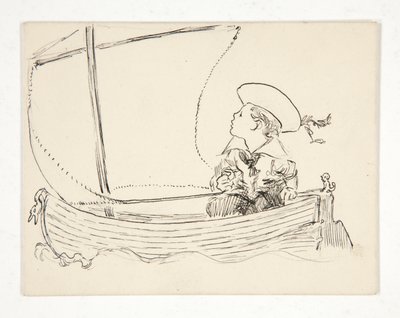 Uidentificeret illustration [Dreng i en lille båd] af Edwin Austin Abbey
