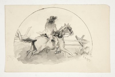 Uidentificeret illustration [Mand til hest] af Edwin Austin Abbey