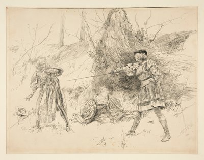 Valentine redder Sylvia, fra akt V, Scene iv, Two Gentlemen of Verona af Edwin Austin Abbey