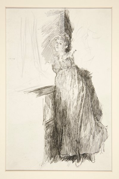 Kvinde ved vinduet - uidentificeret illustration af Edwin Austin Abbey