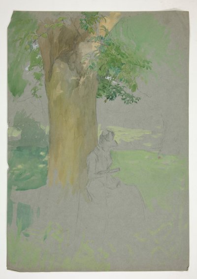 Kvinde sad under et træ og læste af Edwin Austin Abbey