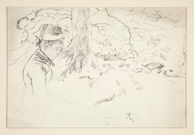 Kvinde sidder i haven - uidentificeret illustration af Edwin Austin Abbey