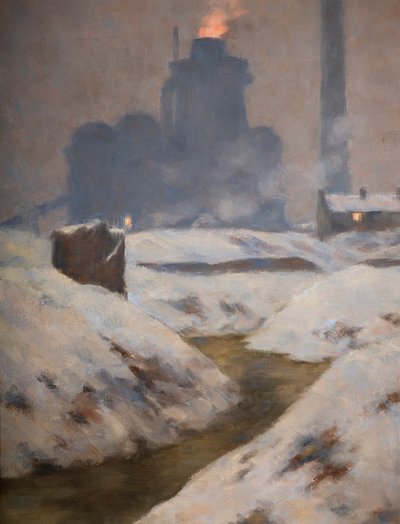 Ovn og sne, Landskab (olie på lærred) af Edwin Butler Bayliss