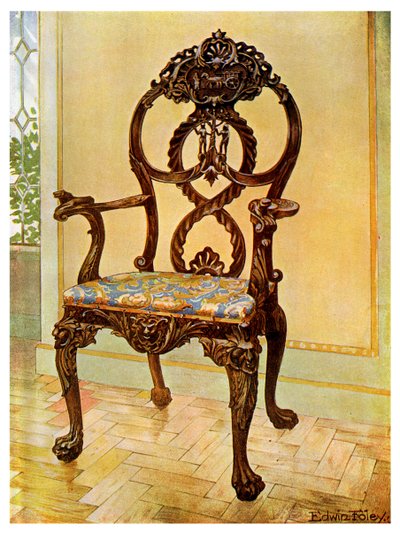 Udskåret tidlig Chippendale-formandsstol, 1911-1912. af Edwin Foley
