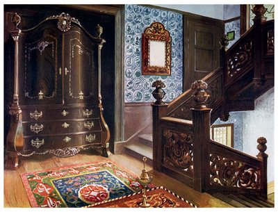 Udskåret valnød bombe garderobeskab med chased mounts, 1910. af Edwin Foley