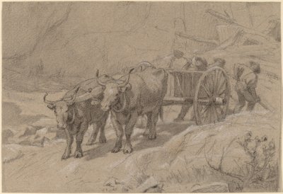 Okser og dumpervogn af Edwin Forbes
