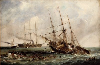 Ødelæggelse af det konfødererede dampskib Alabama af US Ironclad Kearsarge, 19. juni 1864 af Edwin Hayes