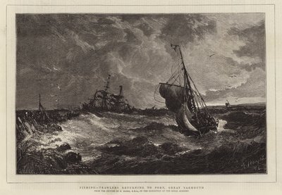 Fiskeri, trawlere vender tilbage til Port, Great Yarmouth af Edwin Hayes