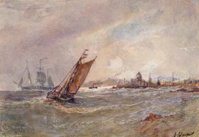 St Peter Port, Guernsey (farvelitografi) af Edwin Hayes