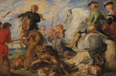 Kopi efter Rubenss Wolf and Fox Hunt, ca. 1824-26. af Edwin Landseer