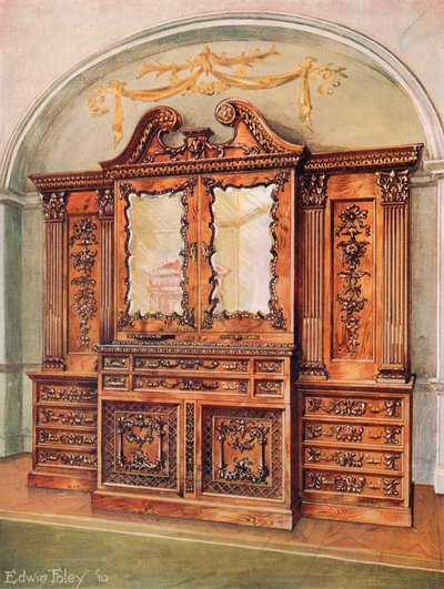 Udskåret lukket mahogni-bogskab - Chippendale-stil - fransk indflydelse af Edwin John Foley
