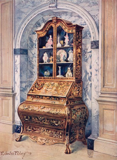 Indlagt Walnut Bombe Bureau-Cabinet af Edwin John Foley