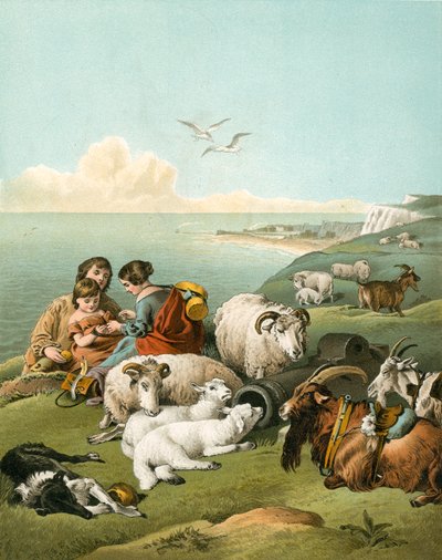 Børn leger med får og geder på hvide klipper af Edwin Landseer