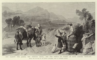 Hendes Majestæt Dronningen, Prinsessen Royal og Prinsen af Wales ved Loch Laggan, Skotland af Edwin Landseer