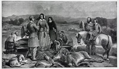 Dronning Victoria lander ved Loch Muick efter maleriet i 1850 af Edwin Landseer