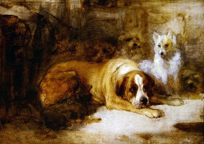 Study of Dogs (olie over blyant på lærred) af Edwin Landseer