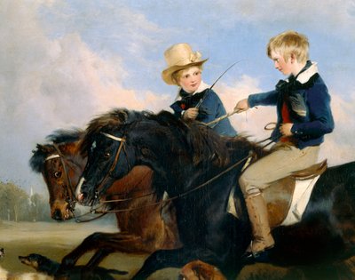 The Hon E. S. Russell and His Brother (detalje af 369434) (olie på panel) af Edwin Landseer