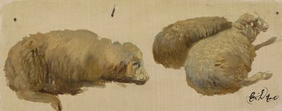 Tre får i hvile (olie på papir) af Edwin Landseer