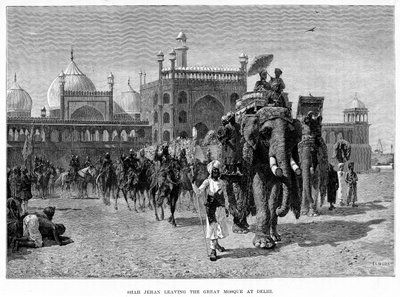 Shah Jehan forlader den store moske i Delhi, c1800-tallet. af Edwin Lord Weeks