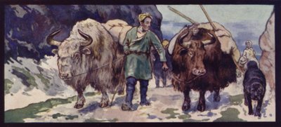 Et tibetansk Yak-tog (farvedele) af Edwin Noble