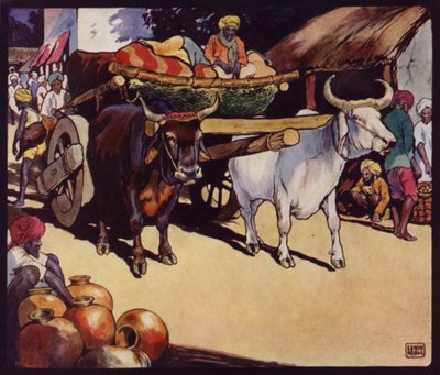 Indisk Bullock-Waggon (farve litho) af Edwin Noble
