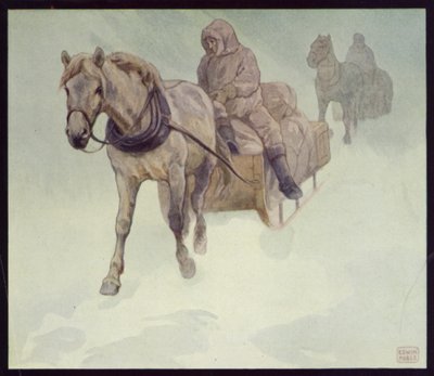 Sibiriske ponyer i Antarktis (farve litho) af Edwin Noble