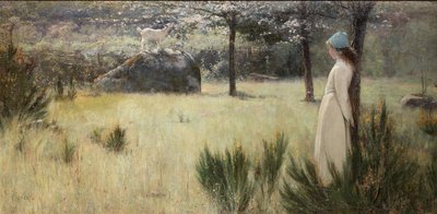 Den unge hyrdinde og hendes ged på en forårsgræsgang af Edwin Sherwood Calvert