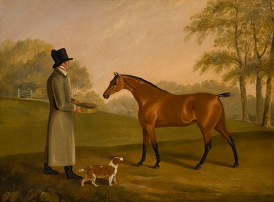 A Horse in a Landscape with the Groom, David, Bennet, ca. 1805 (olie på lærred) af Edwin W. Cooper